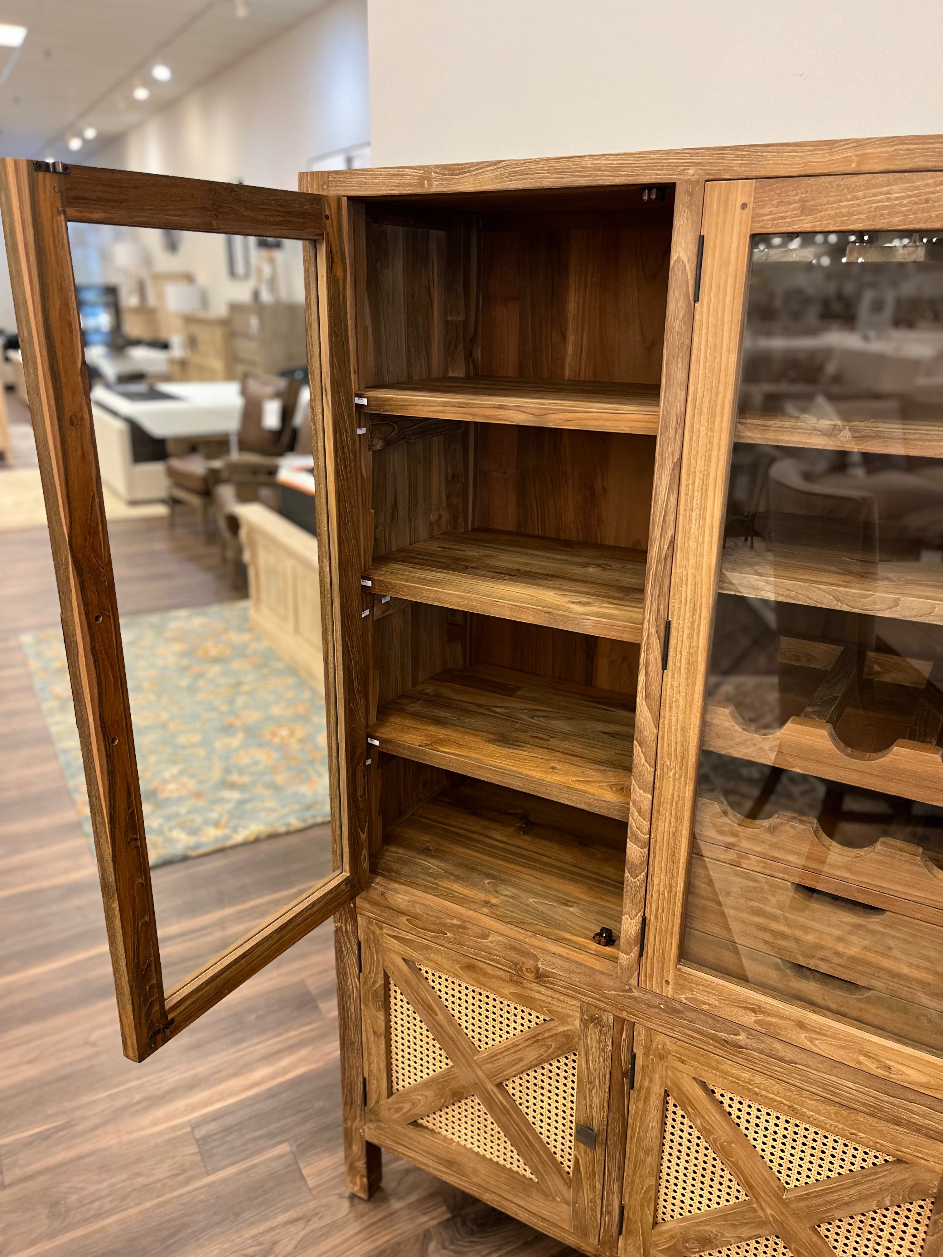 Sylvan 60" Teak & Rattan Wine Cabinet - Straw Wash