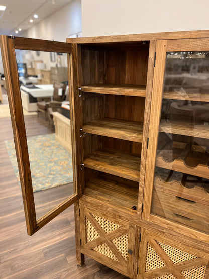 Sylvan 60" Teak & Rattan Wine Cabinet - Straw Wash