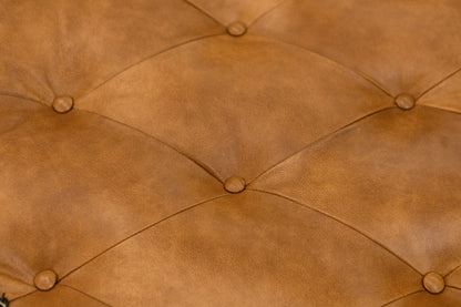 Elliott 42" Round Top Grain Leather Tufted Cocktail Ottoman - Desert Sand
