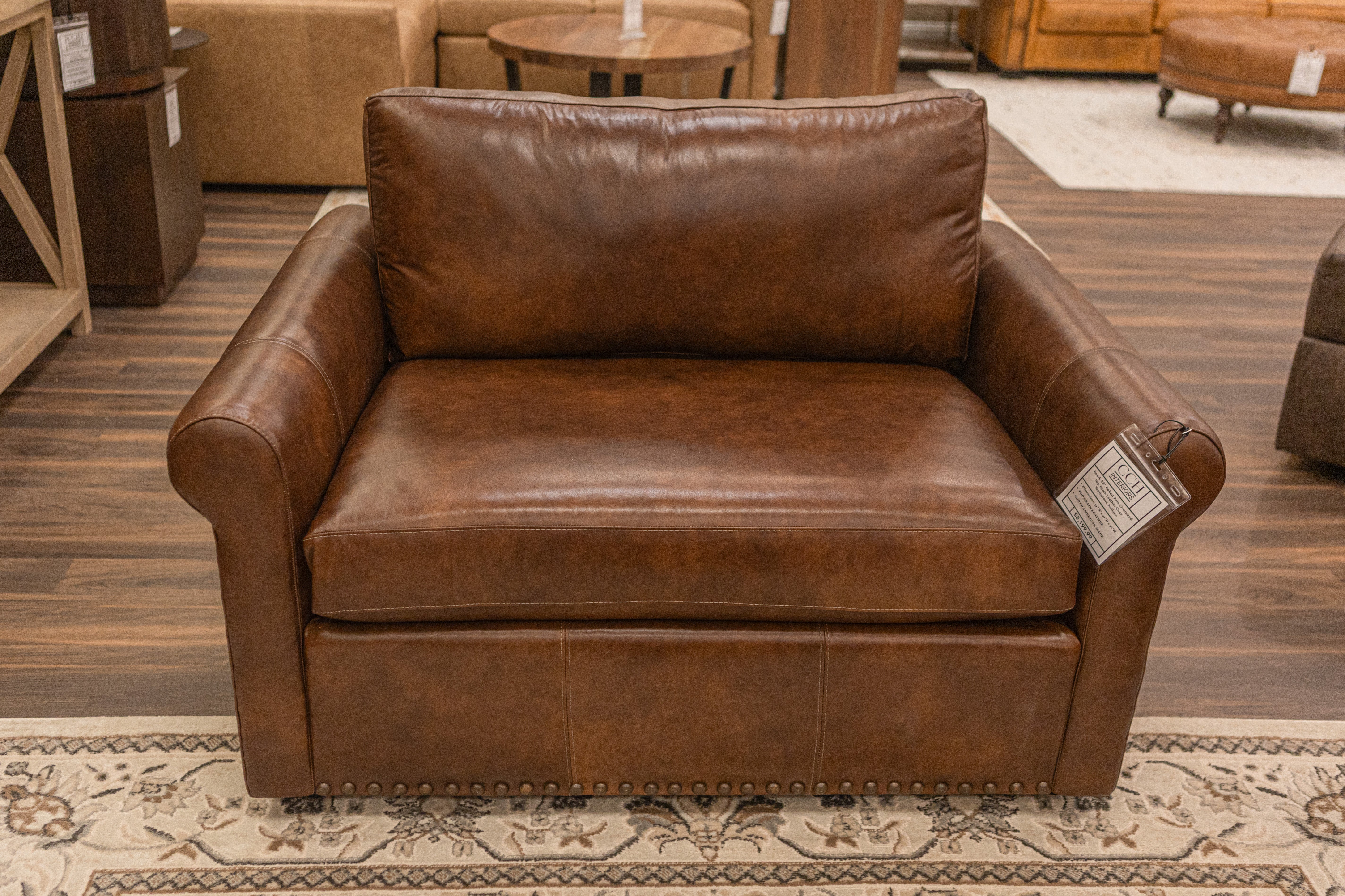 Roark 53" Rolled Arm Oversized Top Grain Leather Chair - Tombstone Antique