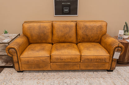 Wallace 92" Top Grain Leather 3 Cushion Sofa - Diva Mustang