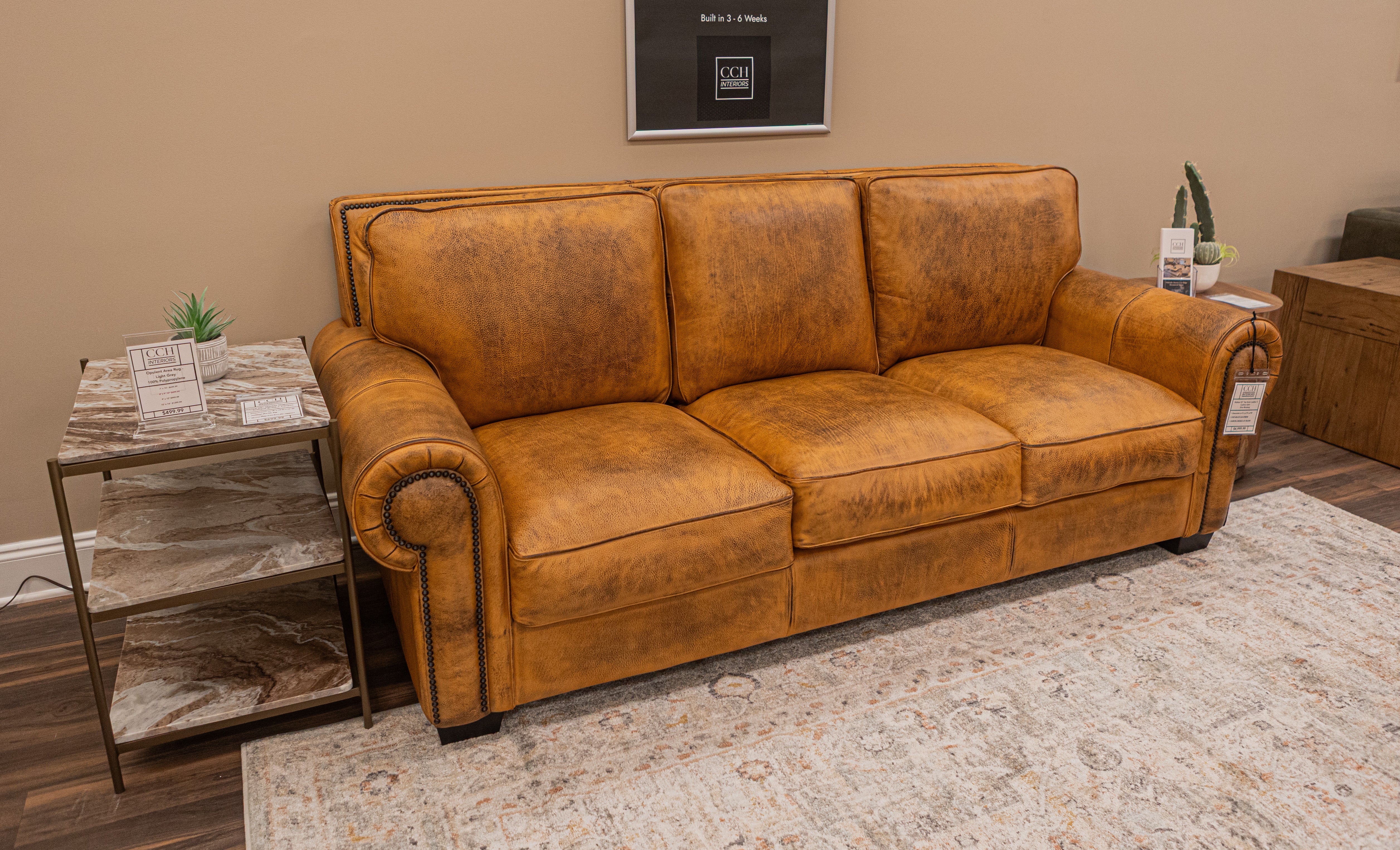 Wallace 92" Top Grain Leather 3 Cushion Sofa - Diva Mustang