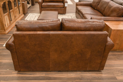 Roark 64" Rolled Arm 3 Cushion Top Grain Leather Loveseat - Tombstone Antique
