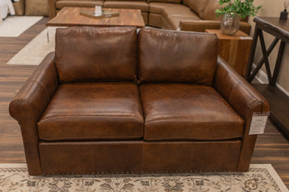 Roark 64" Rolled Arm 3 Cushion Top Grain Leather Loveseat - Tombstone Antique