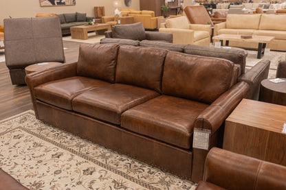 Roark 93" Rolled Arm 3 Cushion Top Grain Leather Sofa - Tombstone Antique