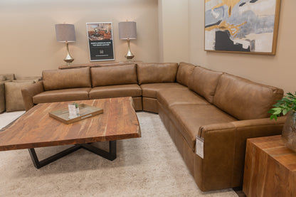 Wayne 139" x 139" Wedge Arm 5 Cushion Top Grain Leather Wedge Corner Sectional - Wild Buck