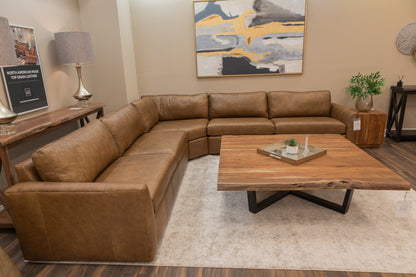 Wayne 139" x 139" Wedge Arm 5 Cushion Top Grain Leather Wedge Corner Sectional - Wild Buck