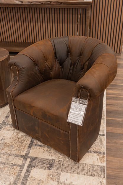 Rockford 36" Tufted Top Grain Leather Swivel Club Chair -  Reserve Sycamore