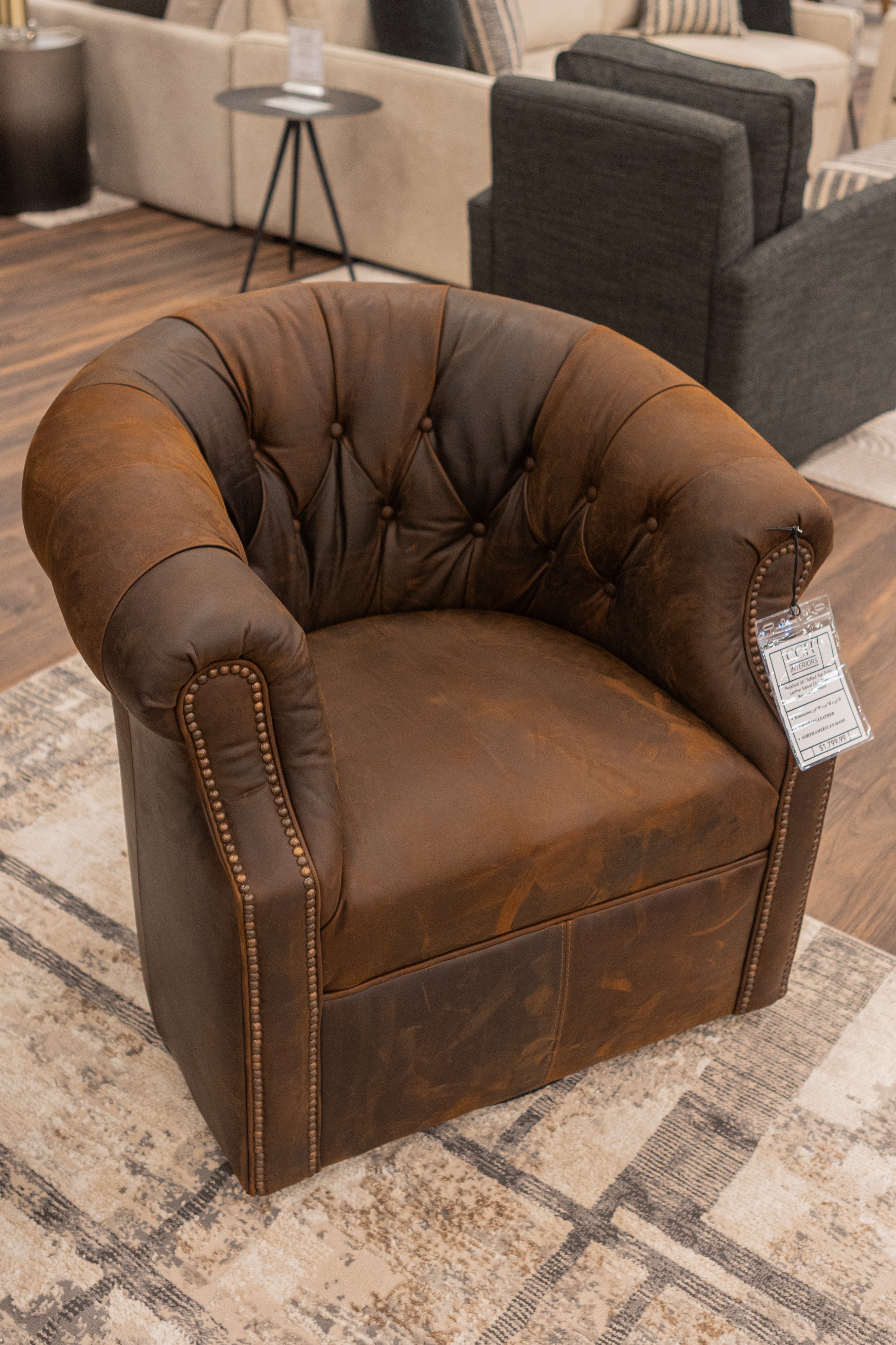Rockford 36" Tufted Top Grain Leather Swivel Club Chair -  Reserve Sycamore
