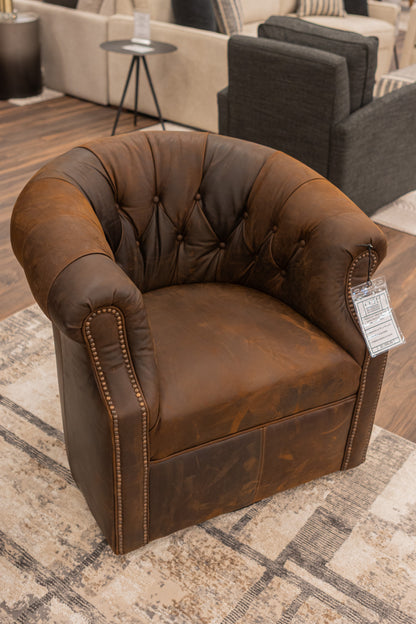 Rockford 36" Tufted Top Grain Leather Swivel Club Chair -  Reserve Sycamore