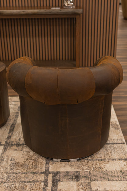 Rockford 36" Tufted Top Grain Leather Swivel Club Chair -  Reserve Sycamore