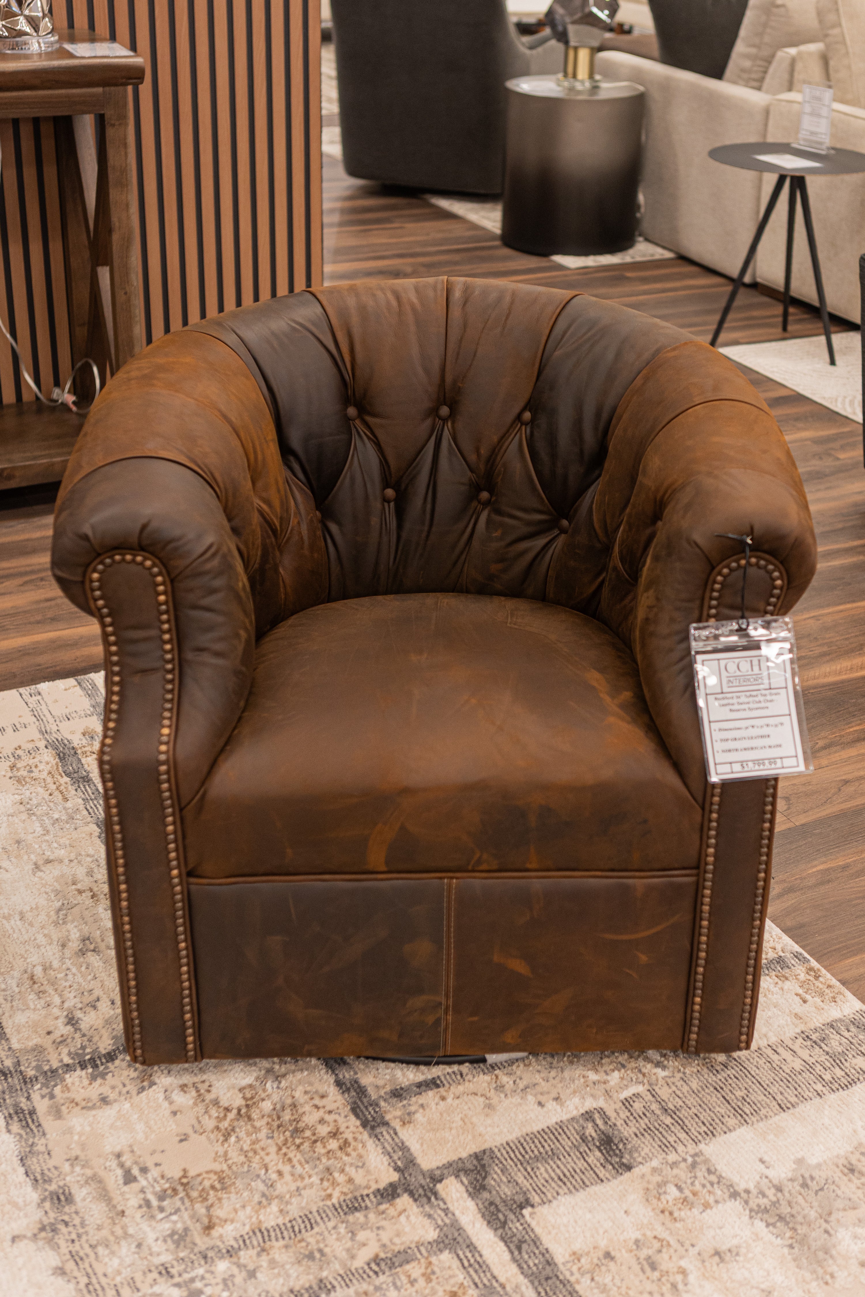 Rockford 36" Tufted Top Grain Leather Swivel Club Chair -  Reserve Sycamore