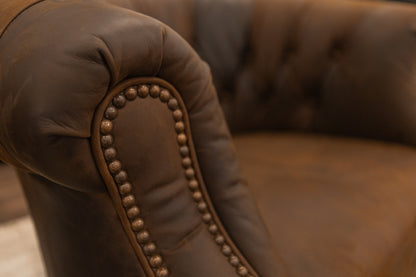 Rockford 36" Tufted Top Grain Leather Swivel Club Chair -  Reserve Sycamore