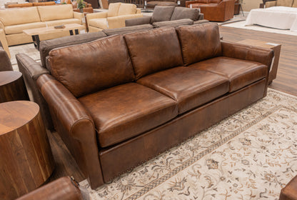 Roark 93" Rolled Arm 3 Cushion Top Grain Leather Sofa - Tombstone Antique