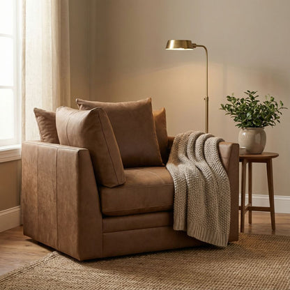 Jaden 46" Top Grain Leather Swivel Chair - Earth