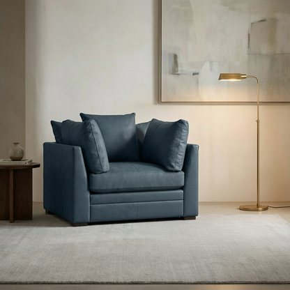 Jaden 46" Top Grain Leather Swivel Chair - Navy