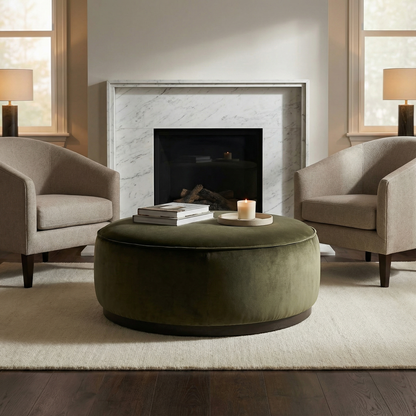 Johnna 36" Round Ottoman - Deep Olive Velvet