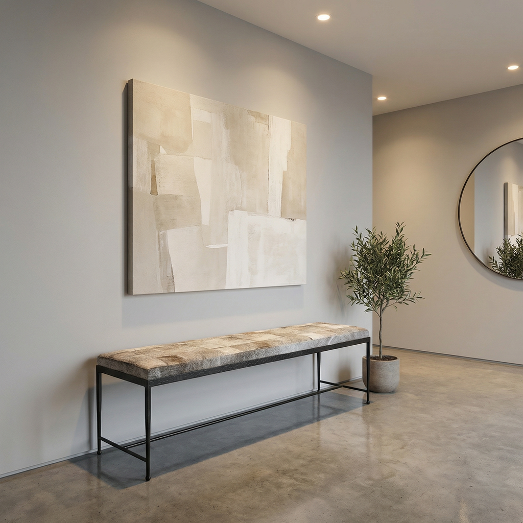 Kenna 60" Hair on Hide Leather Bench -  Sparrow Gray