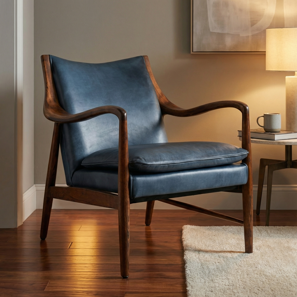 Keyanna Top Grain Leather Club Chair - Blue