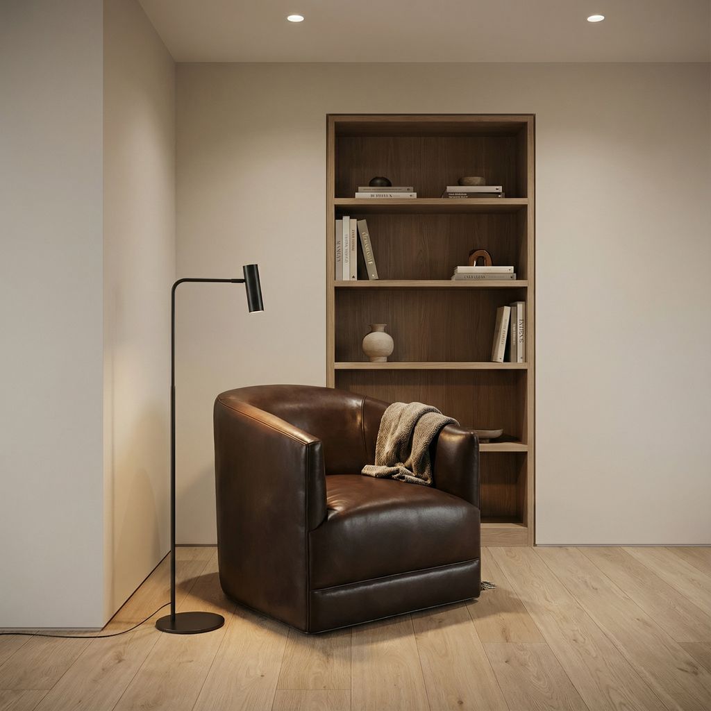 Korrie 30" Top Grain Leather Swivel Chair - Dark Bronze