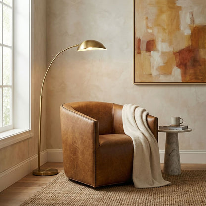 Korrie 30" Top Grain Leather Swivel Chair - Coyote Tan