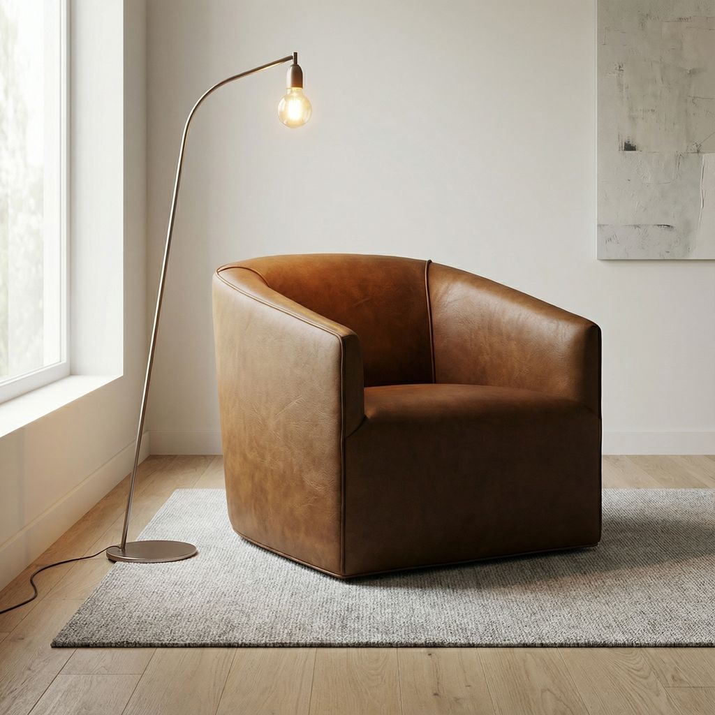 Korrie 30" Top Grain Leather Swivel Chair - Napa Maple