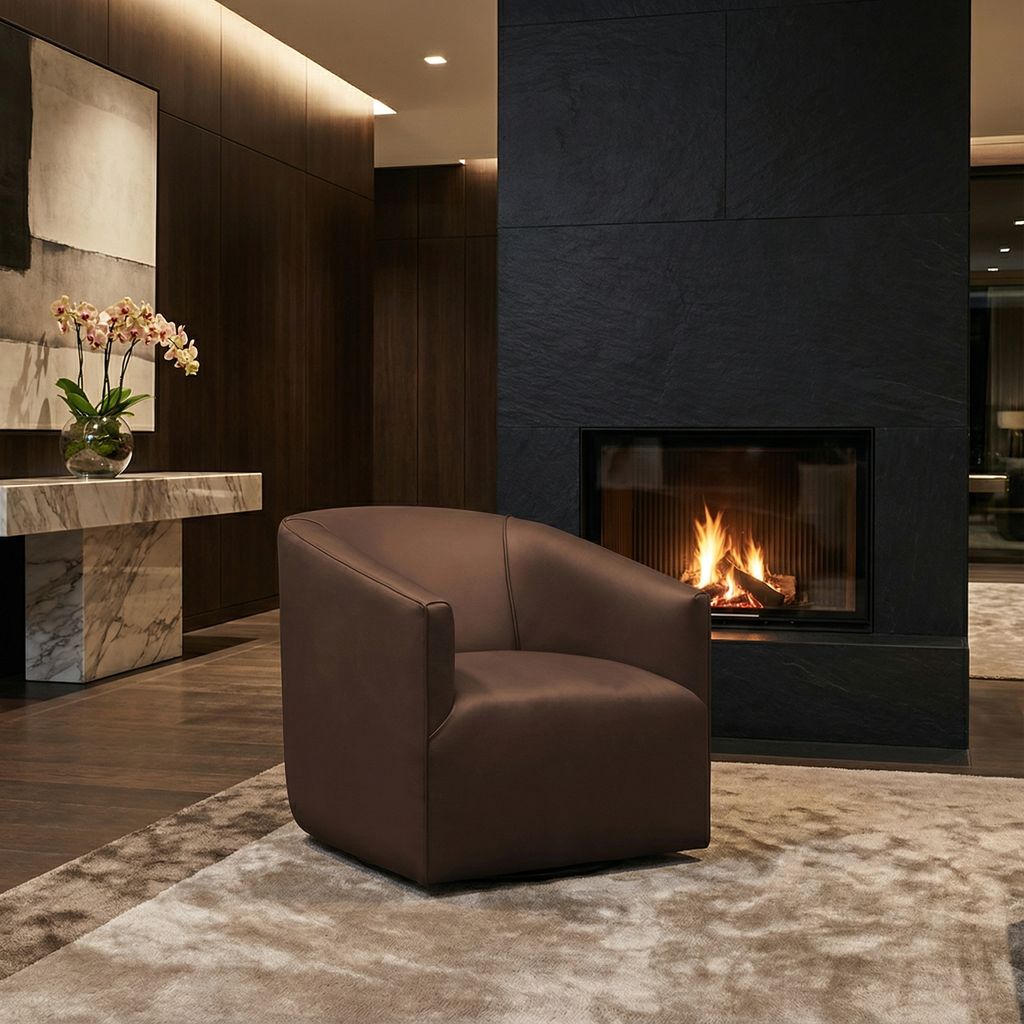 Korrie 30" Top Grain Leather Swivel Chair - Napa Pecan