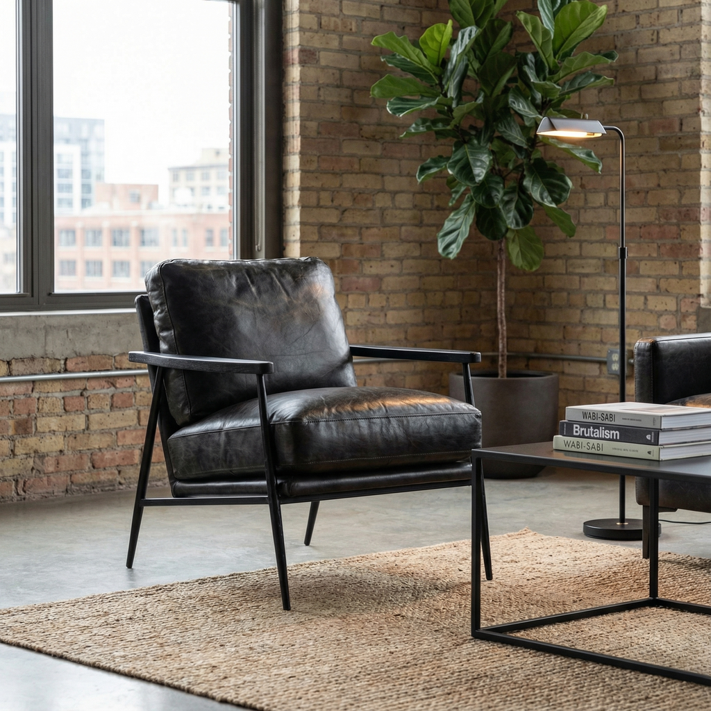 Kristoff Top Grain Leather Club Chair - Black