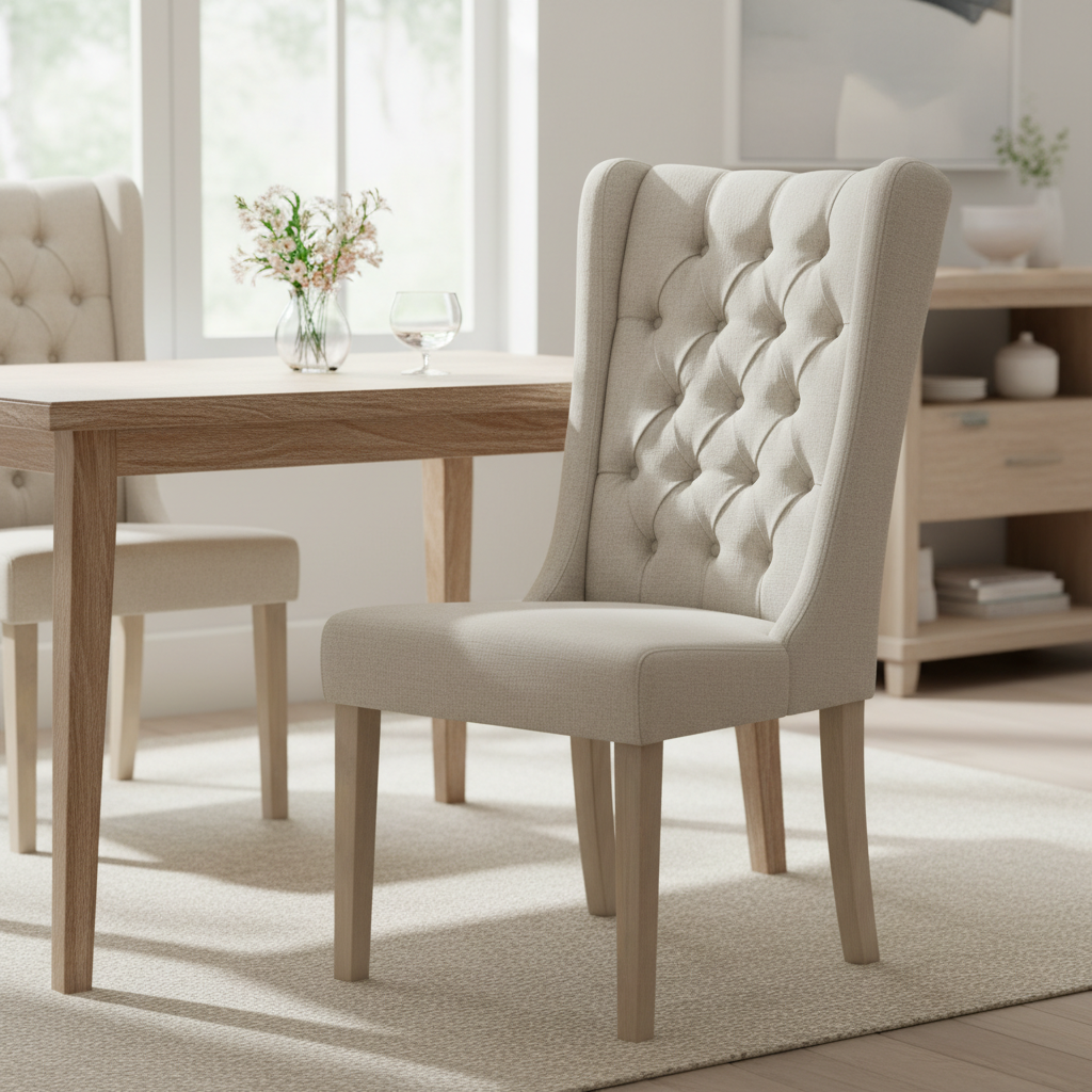 Lana 20" Winged Dining Chair - White Linen + New White Wash