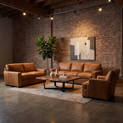 Laredo 73" Wide Track Arm 3 Cushion Top Grain Leather Loveseat- Hollis Tobacco