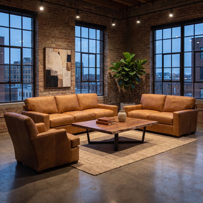 Laredo 73" Wide Track Arm 3 Cushion Top Grain Leather Loveseat- Hollis Tobacco
