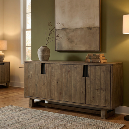 Leah 78" 4 Door Reclaimed  Pine Sideboard - Smoke Brown