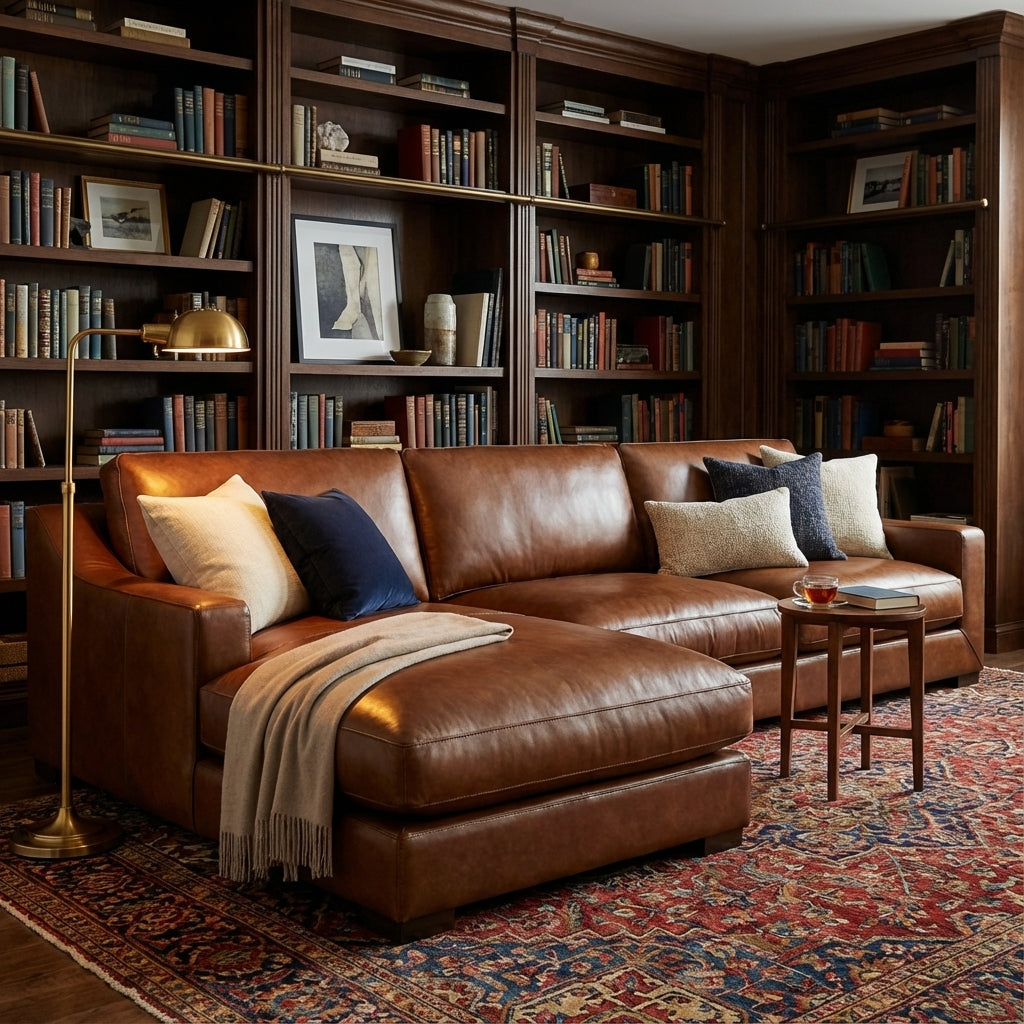 Leonardo 138" Top Grain Leather Sofa + Chaise - Daytona Antique