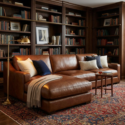 Leonardo 138" Top Grain Leather Sofa + Chaise - Daytona Antique