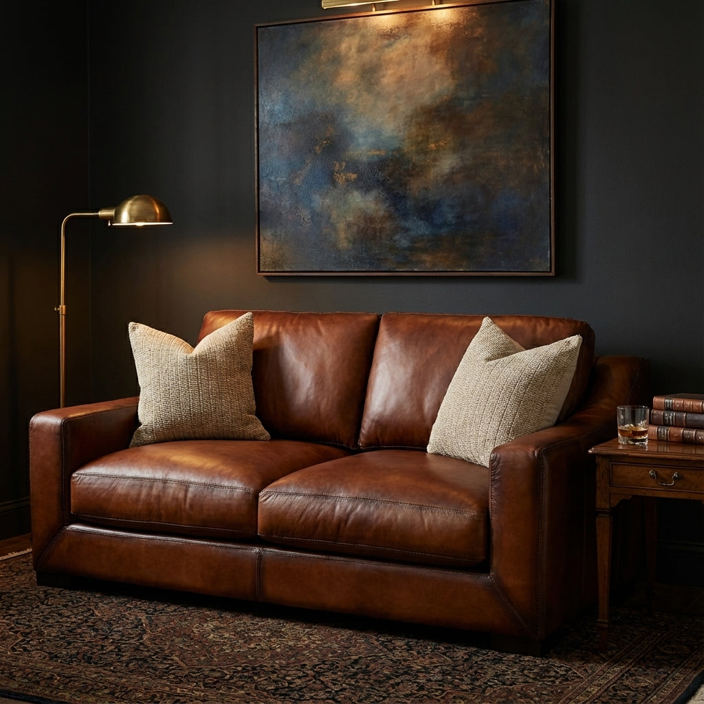 Leonardo 69" Top Grain Leather 2 Cushion Loveseat - Daytona Antique