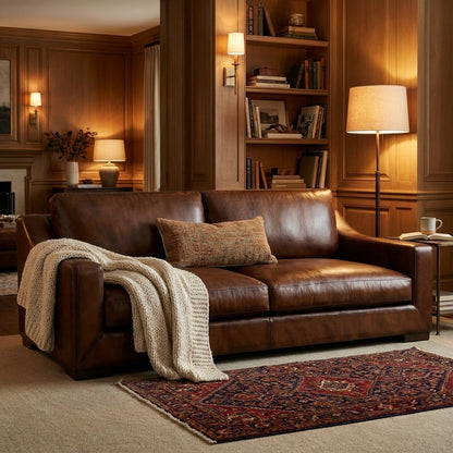 Leonardo Luxe 96" Top Grain Leather 2 Cushion Sofa - Daytona Antique