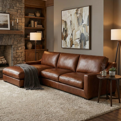 Leonardo Luxe 138" Top Grain Leather Sofa + Chaise - Daytona Antique