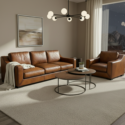 Leonardo Luxe 96" Top Grain Leather 3 Cushion Sofa - Daytona Antique