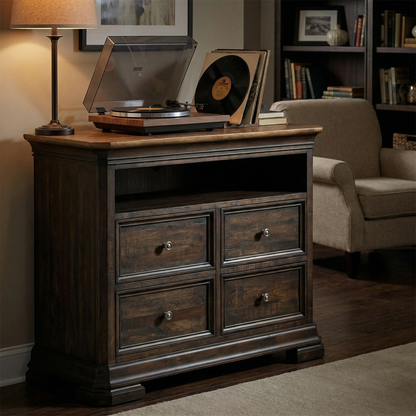 Lewis 48" Mahogany 4 Drawer Media Chest - Natural + Charcoal