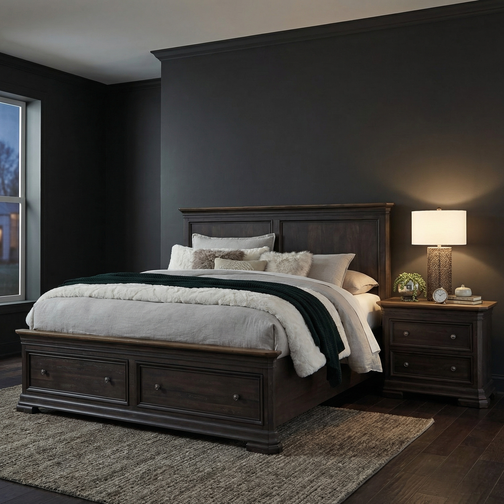 Lewis 81" Mahogany California King 2 Drawer Storage Bed - Natural + Charcoal