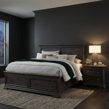 Lewis 81" Mahogany California King 2 Drawer Storage Bed - Natural + Charcoal