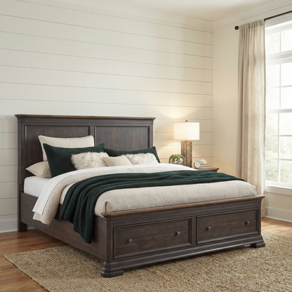 Lewis 85" Mahogany King 2 Drawer Storage Bed - Natural + Charcoal