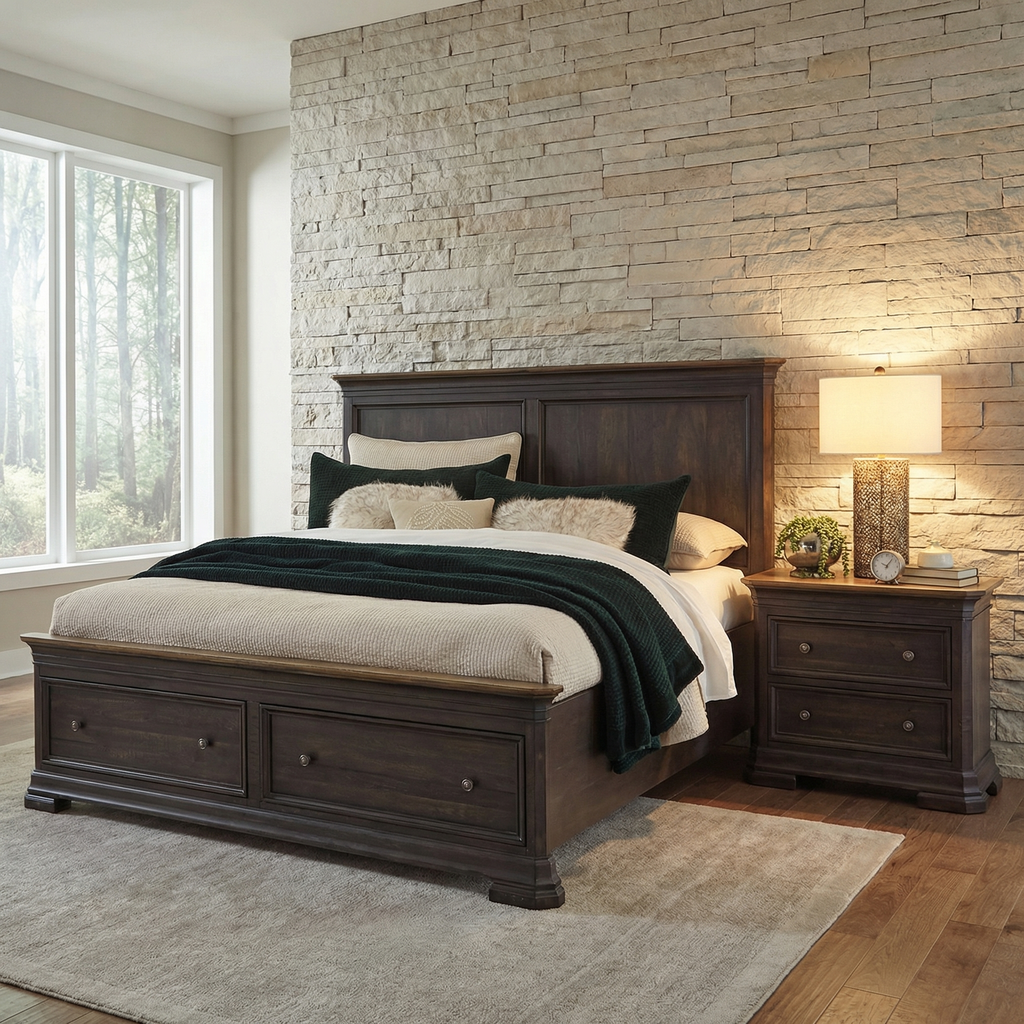 Lewis 68" Mahogany Queen 2 Drawer Storage Bed - Natural + Charcoal