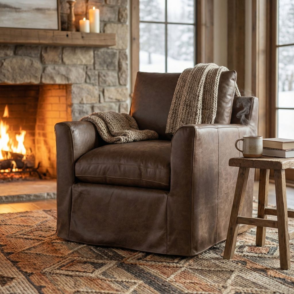 Liam 34" Top Grain Leather Swivel Chair - Cocoa