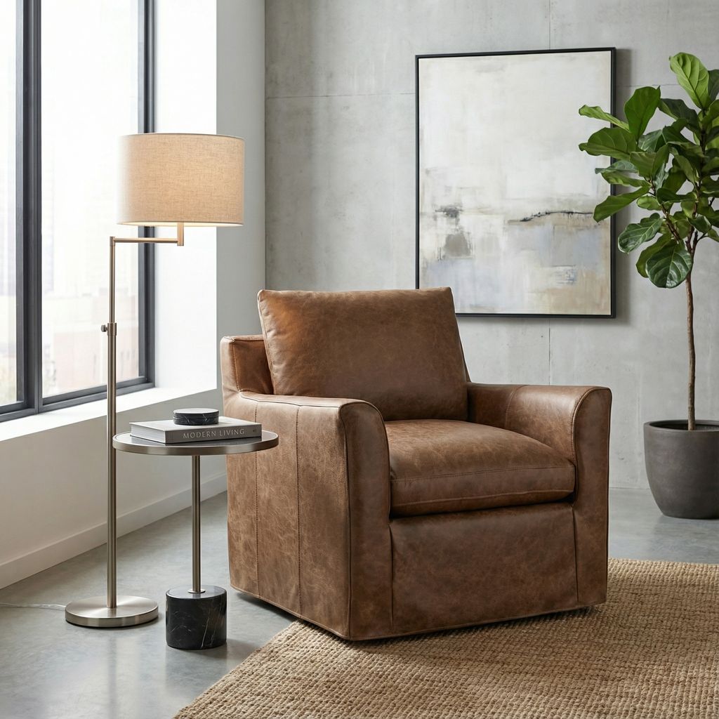 Liam 34" Top Grain Leather Swivel Chair - Earth