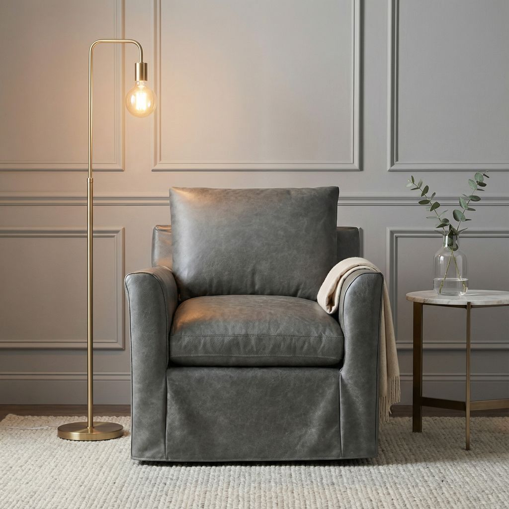 Liam 34" Top Grain Leather Swivel Chair - Frozen Valley