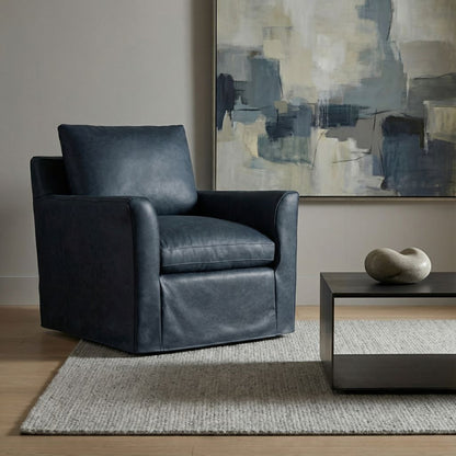 Liam 34" Top Grain Leather Swivel Chair - Navy