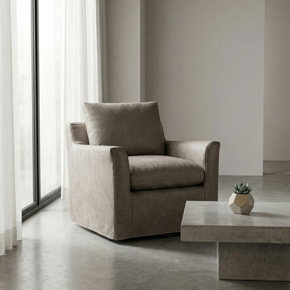 Liam 34" Top Grain Leather Swivel Chair - Taupe