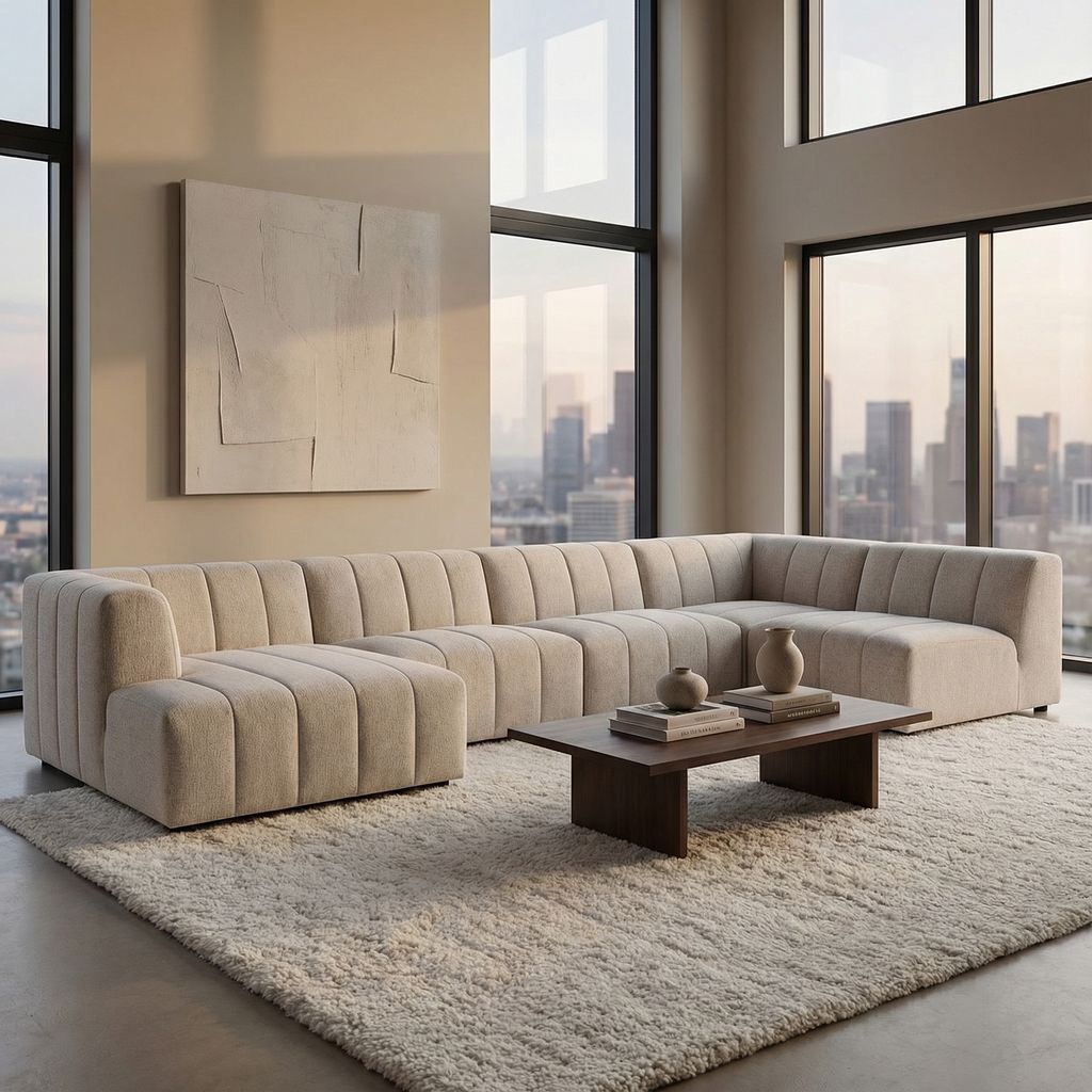 Lindsay 157" Channeled Sectional + Left Arm Facing Chaise - Sandstone