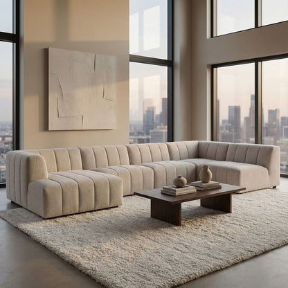 Lindsay 157" Channeled Sectional + Left Arm Facing Chaise - Sandstone